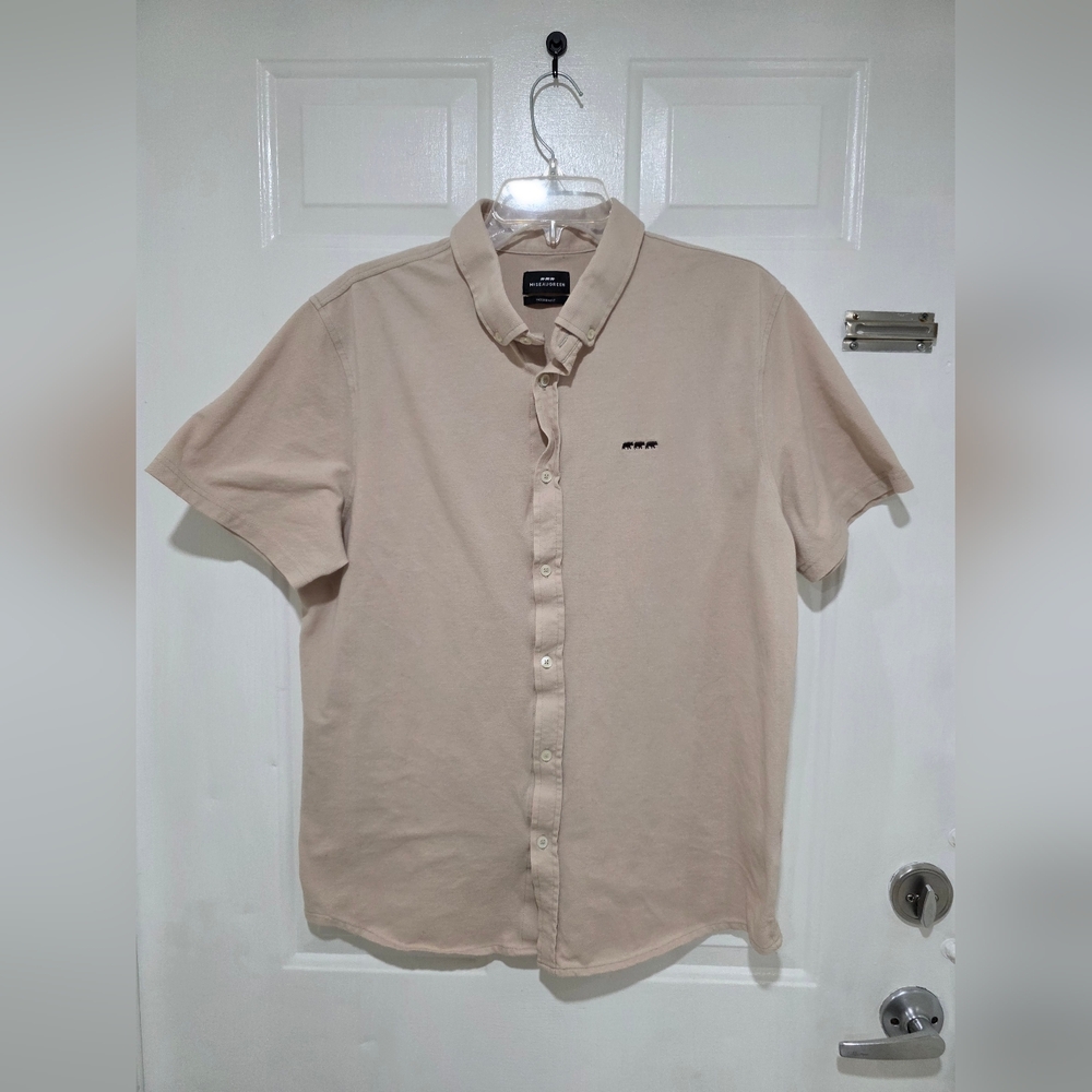 Mise Au Green Men's Casual Shirt Beige Short Sleeve  Modern Fit 2XL